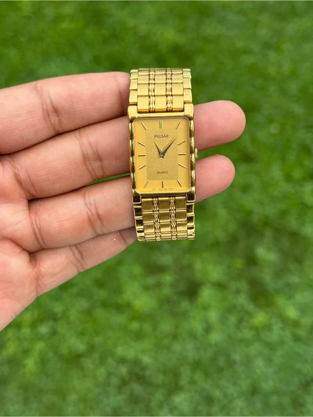 Pulsar vintage men’s  Gold-Tone tank Rectangular Bracelet Watch